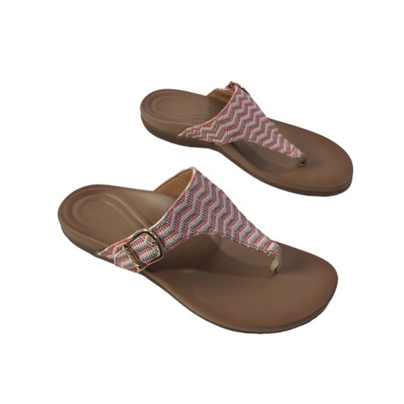 Aetrex Rita Adjustable thong Sandals US size 8.5 in coral multi colors - Picture 3 of 8